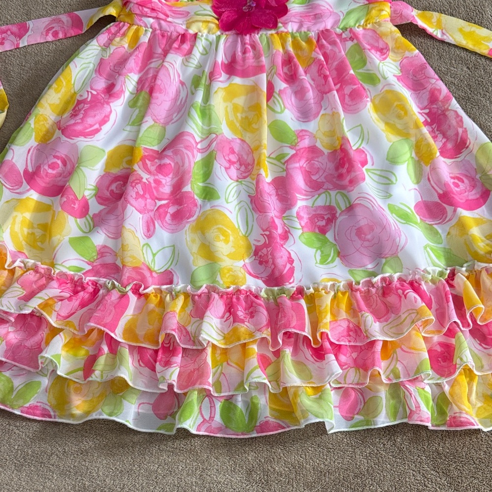 Jona Michelle Spring Floral Ruffle Dress with Flower Accent - Size 6 Girls - Picture 8 of 15